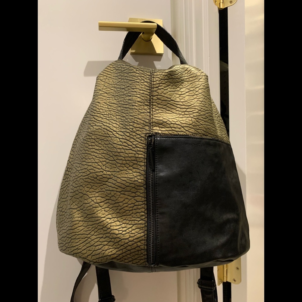 French connection black and metallic gold backpack